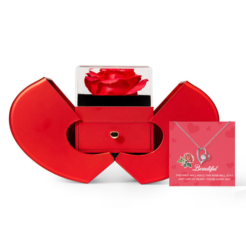 "To My Beautiful" Love Necklace" with Red Heart Rose Box