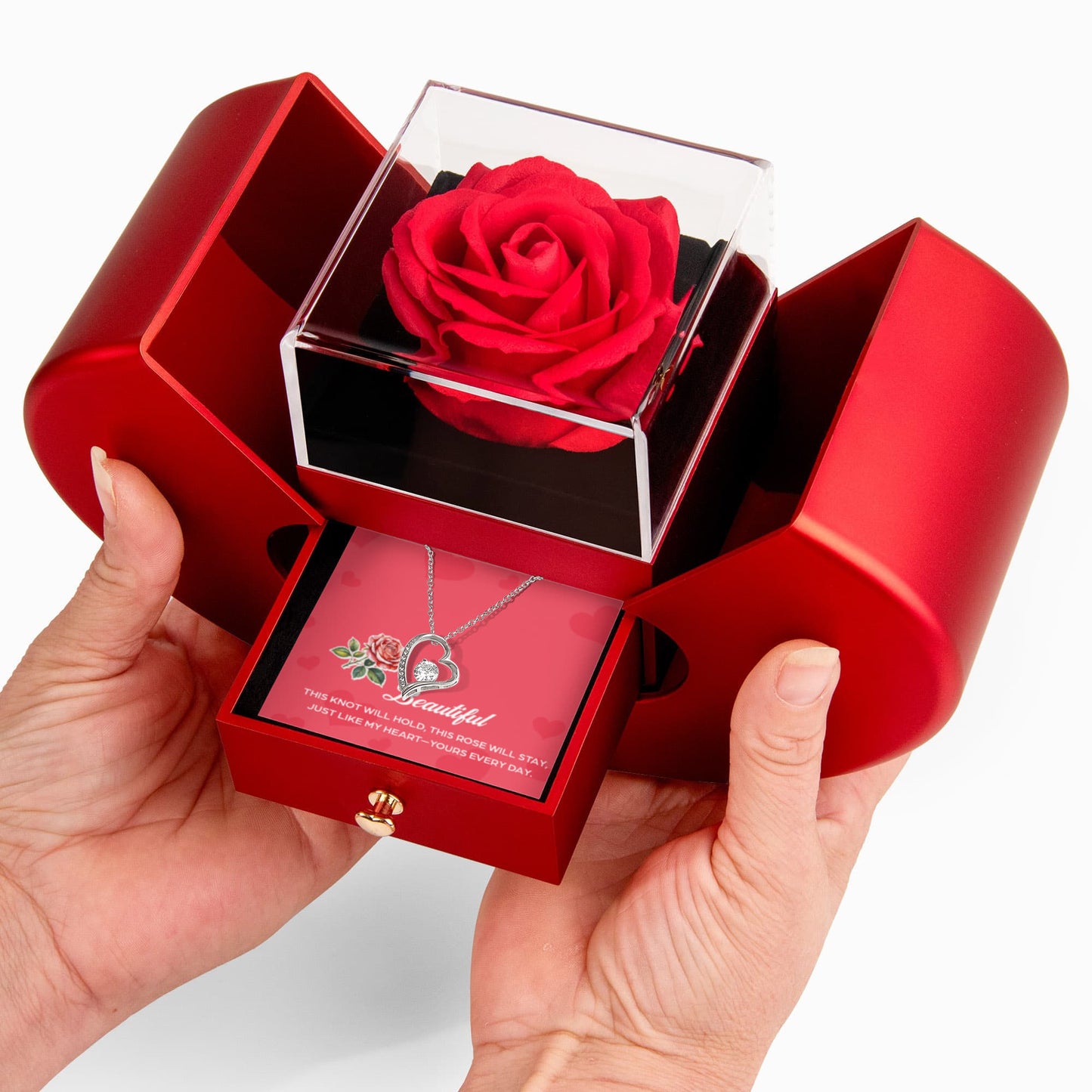 "To My Beautiful" Love Necklace" with Red Heart Rose Box