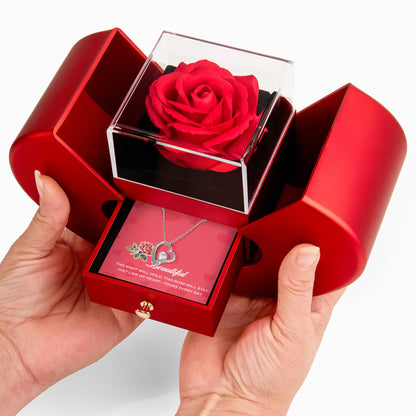 "To My Beautiful" Love Necklace" with Red Heart Rose Box