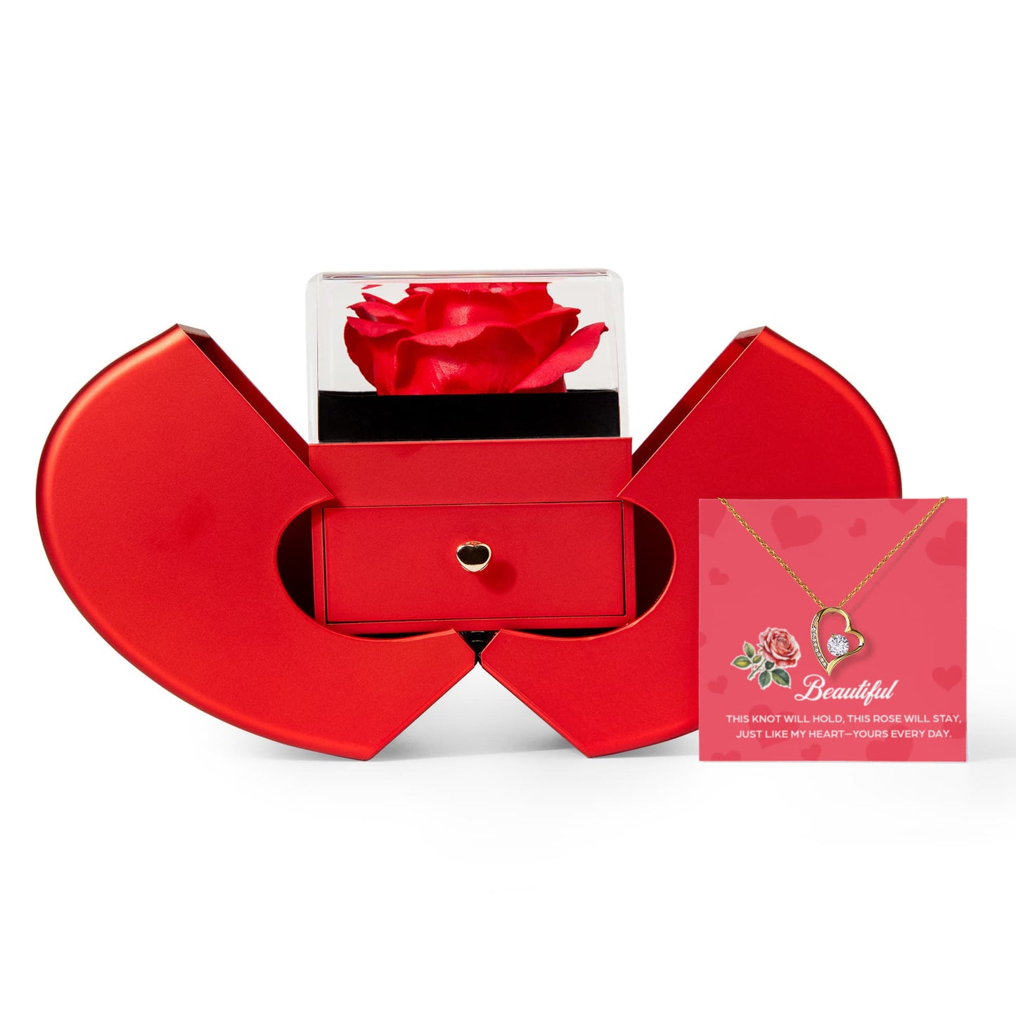 "To My Beautiful" Love Necklace" with Red Heart Rose Box