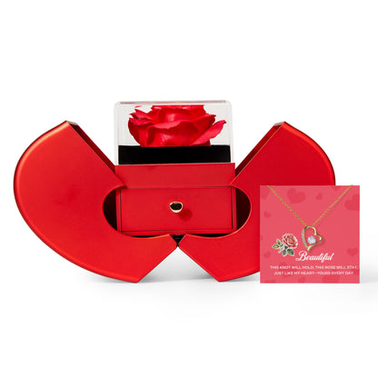 "To My Beautiful" Love Necklace" with Red Heart Rose Box