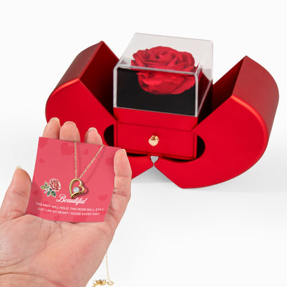 "To My Beautiful" Love Necklace" with Red Heart Rose Box
